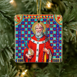2x St. Thomas Becket in Red Chasuble (K 34) Ceramic Ornament