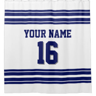 2X Stripes navy text Shower Curtain