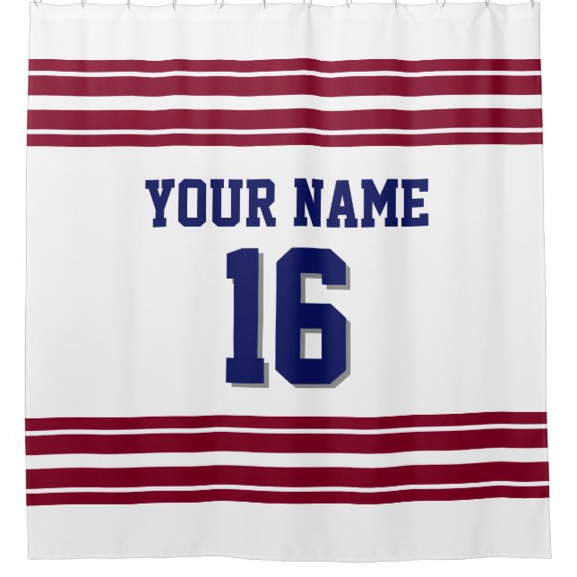 2X Stripes navy text Shower Curtain (Front)