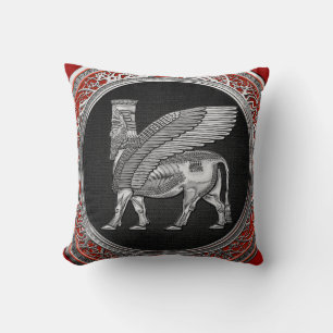 [300] Assyrian Winged Bull - Silver Lamassu Cushion