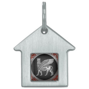 [300] Assyrian Winged Bull - Silver Lamassu Pet ID Tag