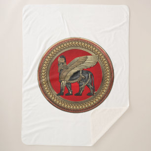 [300] Assyrian Winged Lion: Gold & Black Lamassu Sherpa Blanket