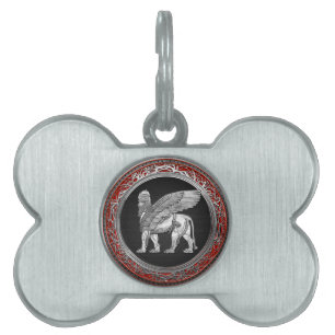 [300] Assyrian Winged Lion - Silver Lamassu Pet ID Tag