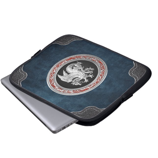 [300] Icelandic Dragon, Landvættir [Silver] Laptop Sleeve (Front Bottom)