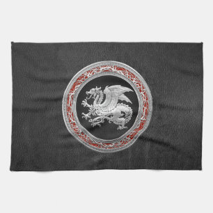 [300] Icelandic Dragon, Landvættir [Silver] Tea Towel