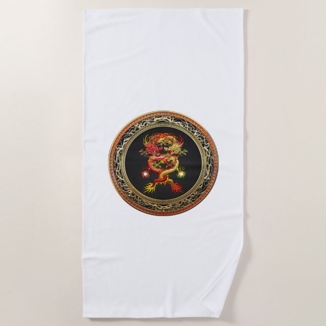 [300] Red and Yellow Dragons Beach Towel (Front)