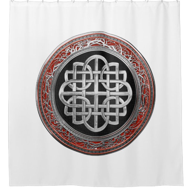 [300] Sacred Celtic Silver Knot Cross Shower Curtain (Front)