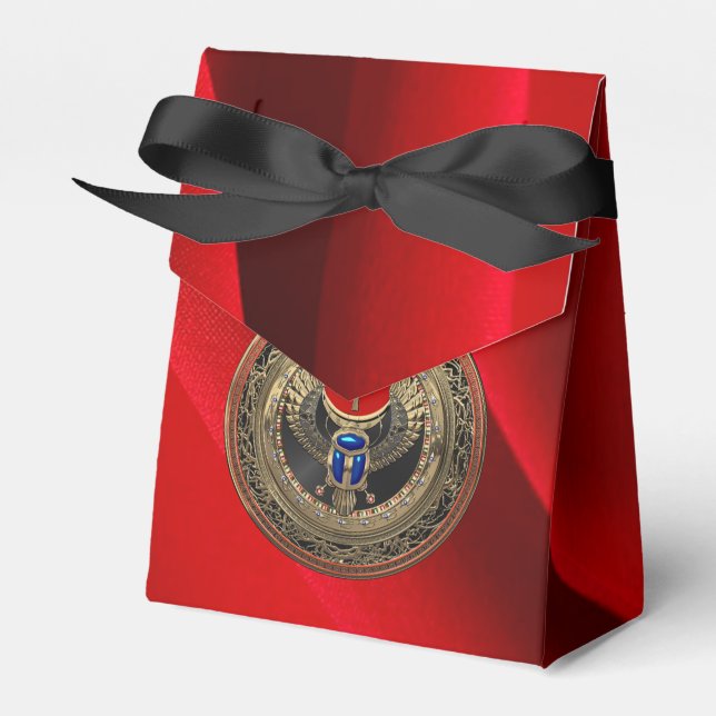 [300] Sacred Gold Egyptian Winged Scarab with Ankh Favour Box (Front Side)