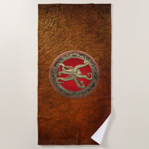 [300] Sacred Gold Octopus in Defensive Posture Beach Towel