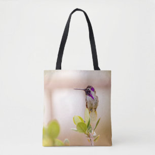 3037-Hummingbird Sitting on a Leaf Tote Bag