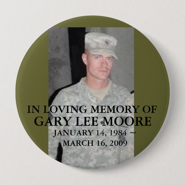 30842406, IN LOVING MEMORY OF, GARY LEE MOORE, ... 10 CM ROUND BADGE (Front)