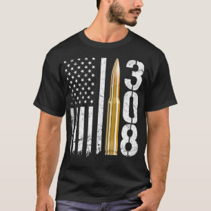 308 Gun Ammo Bullet 308 Calibre Rifle USA Flag  T-Shirt