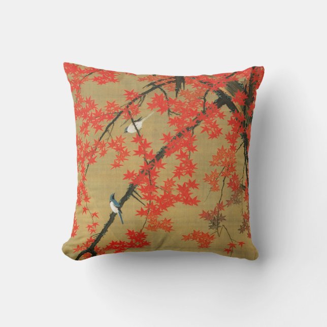 30. 紅葉小禽図, 若冲 Maple & Small Birds, Jakuchū Cushion (Front)