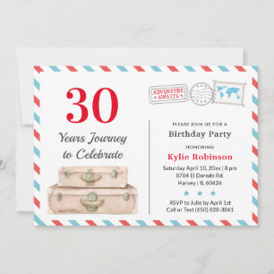 30 40 50 Adult Travel Adventure Birthday Party Invitation