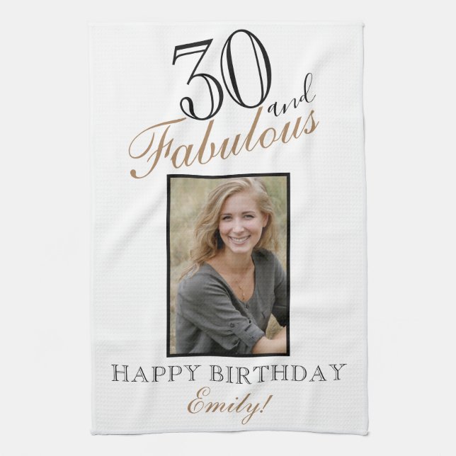 30 and Fabulous Elegant 30th Birthday Photo Tea Towel (Vertical)