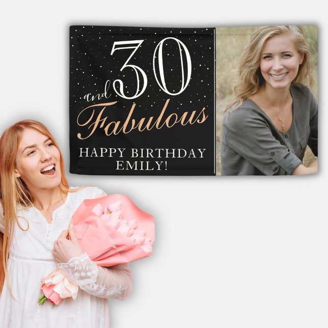 30 and Fabulous Elegant Black 30th Birthday Photo Banner (Creator Uploaded)