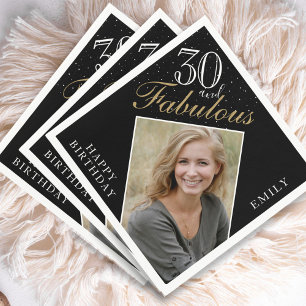 30 and Fabulous Elegant Black Photo 30th Birthday Napkin