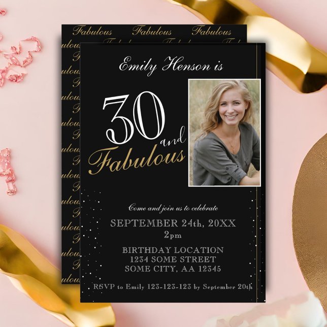 30 and Fabulous Elegant Black Photo Birthday Invitation (Creator Uploaded)