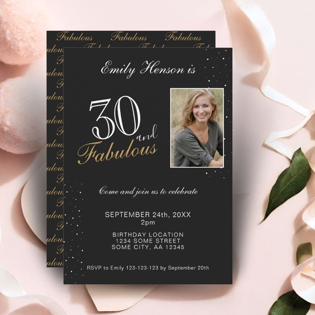 30 and Fabulous Elegant Black Photo Birthday  Invitation (Creator Uploaded)