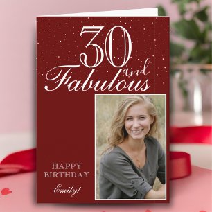 30 and Fabulous Elegant Red Birthday Photo Card