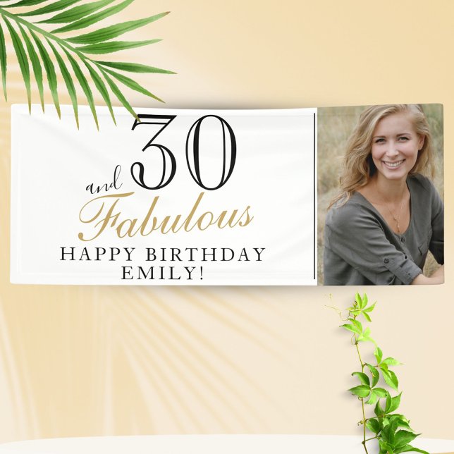 30 and Fabulous Elegant Script 30th Birthday Photo Banner (Creator Uploaded)