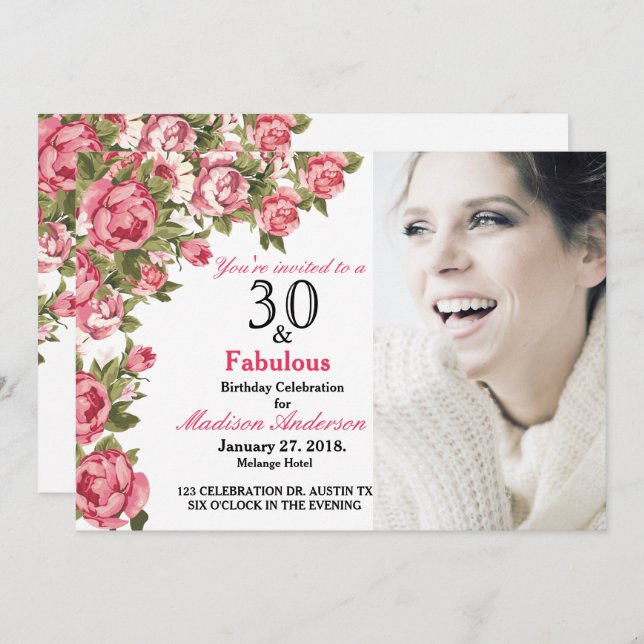 30 and Fabulous Floral | 30th Birthday Invitations (Front/Back)