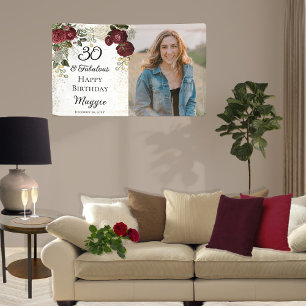 30 and Fabulous Glam Rose Floral Birthday Party Banner