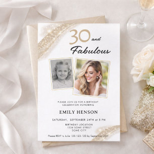 30 and Fabulous Gold 2 Photo 30th Birthday Invitation