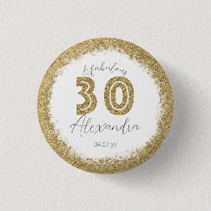 30 and Fabulous Gold Gitter Personalised 3 Cm Round Badge