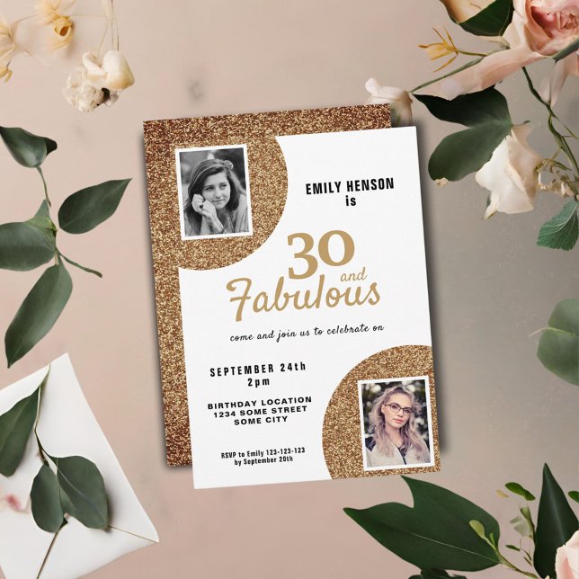 30 and Fabulous Gold Glitter 2 Photo 30th Birthday Invitation (Creator Uploaded)