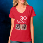 30 and Fabulous Gold Glitter 2 Photo 30th Birthday T-Shirt<br><div class="desc">30 and Fabulous Gold Glitter 2 Photos 30th Birthday Red T-shirt. The text is in white colour. Add your photos - you can use an old and new photo.</div>