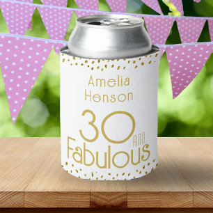 30 and Fabulous Gold Glitter 30th Birthday Can Cooler