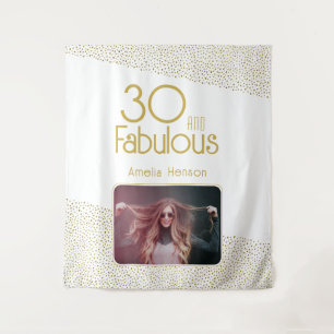 30 and Fabulous Gold Glitter 30th Birthday Photo Tapestry