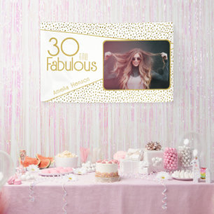30 and Fabulous Gold Glitter Photo 30th Birthday Banner