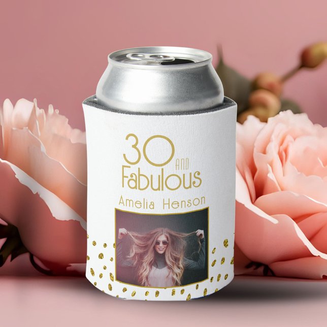 30 and Fabulous Gold Glitter Photo 30th Birthday  Can Cooler (Creator Uploaded)
