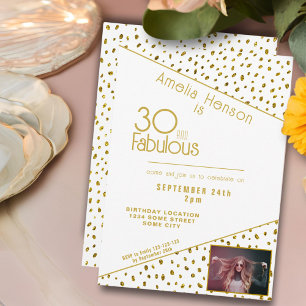 30 and Fabulous Gold Glitter Photo 30th Birthday Invitation