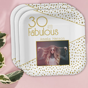30 and Fabulous Gold Glitter Photo 30th Birthday  Paper Plate