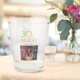 30 and Fabulous Gold Glitter Photo 30th Birthday Shot Glass