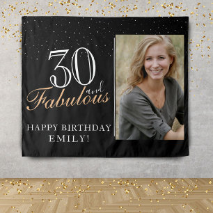 30 and Fabulous Modern Black 30th Birthday Photo Tapestry
