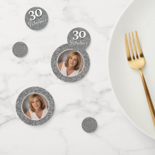 30 and Fabulous Silver Glitter Photo 30th Birthday Confetti