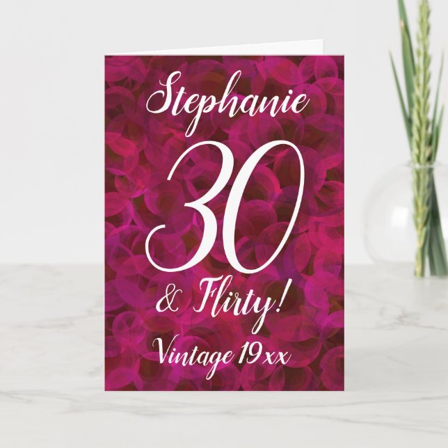 30 and Flirty Abstract Red Rose Birthday Card (Front)
