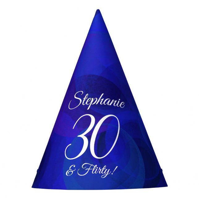 30 and Flirty Royal Blue Birthday Party Hat (Front)