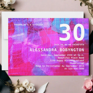 30 birthday celebration pink red white girly cool invitation