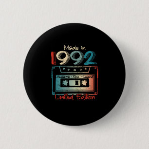 30 Birthday Gifts Year Old Made in 1992 Cassette 6 Cm Round Badge