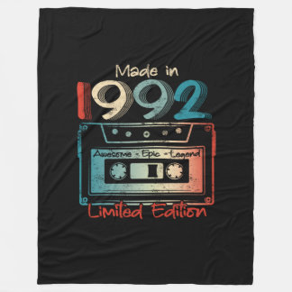 30 Birthday Gifts Year Old Made in 1992 Cassette Fleece Blanket