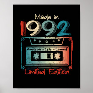 30 Birthday Gifts Year Old Made in 1992 Cassette Poster