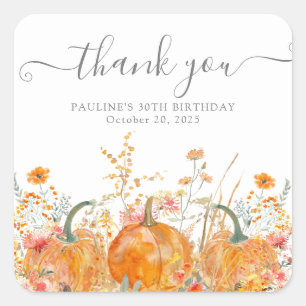 30 Birthday Pumpkin Wildflower Custom Thank You Square Sticker