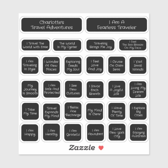 30 Black Travel Affirmation Template Square (Sheet)