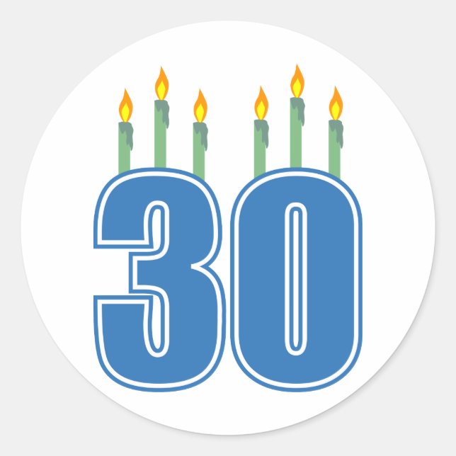 30 Candles (Blue / Green) Classic Round Sticker (Front)