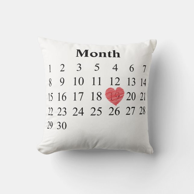 30 day month calendar - Move Heart over YOUR Day Cushion (Front)